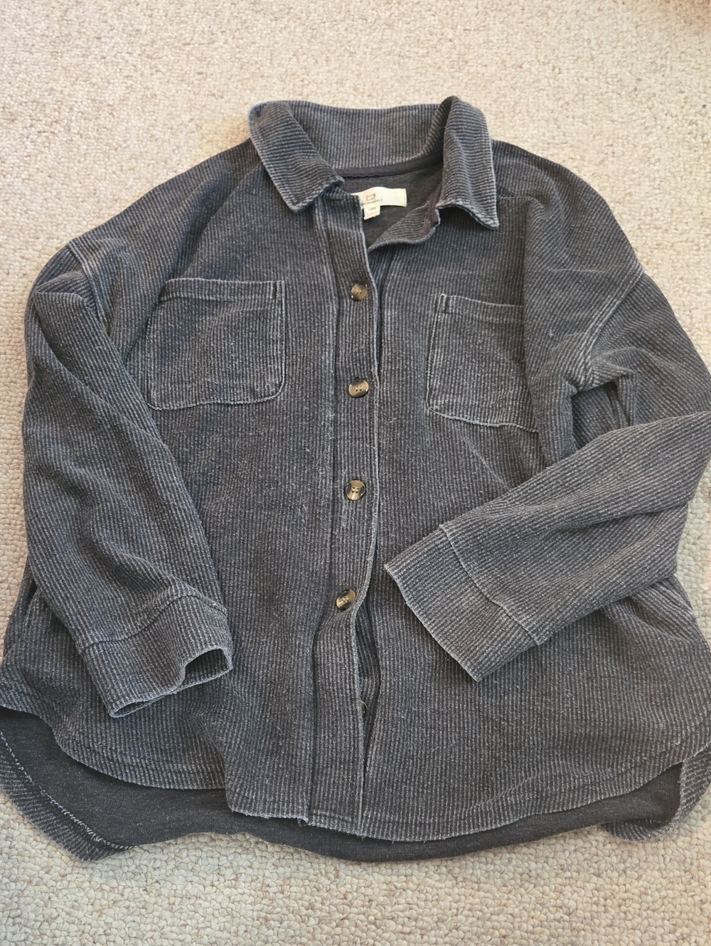 Thread & Supply Corduroy Grey Wash Long Sleeve Button Up Shirt Utility Jacket